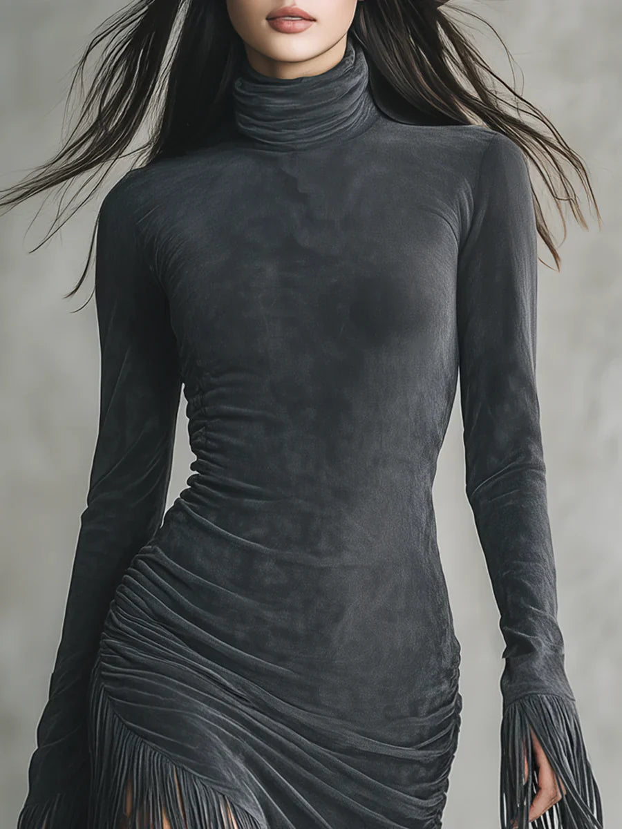 Vellaro vestido de gamuza con flecos