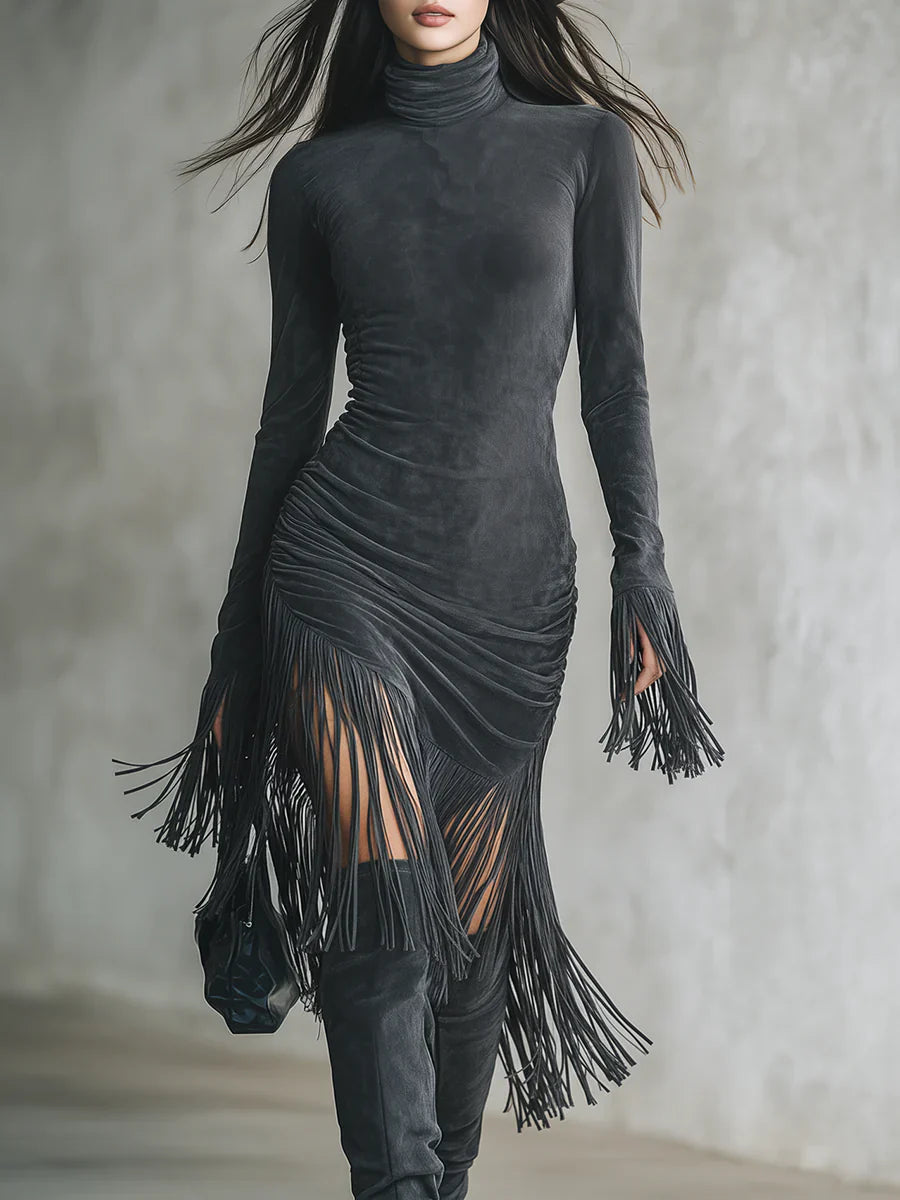 Vellaro vestido de gamuza con flecos