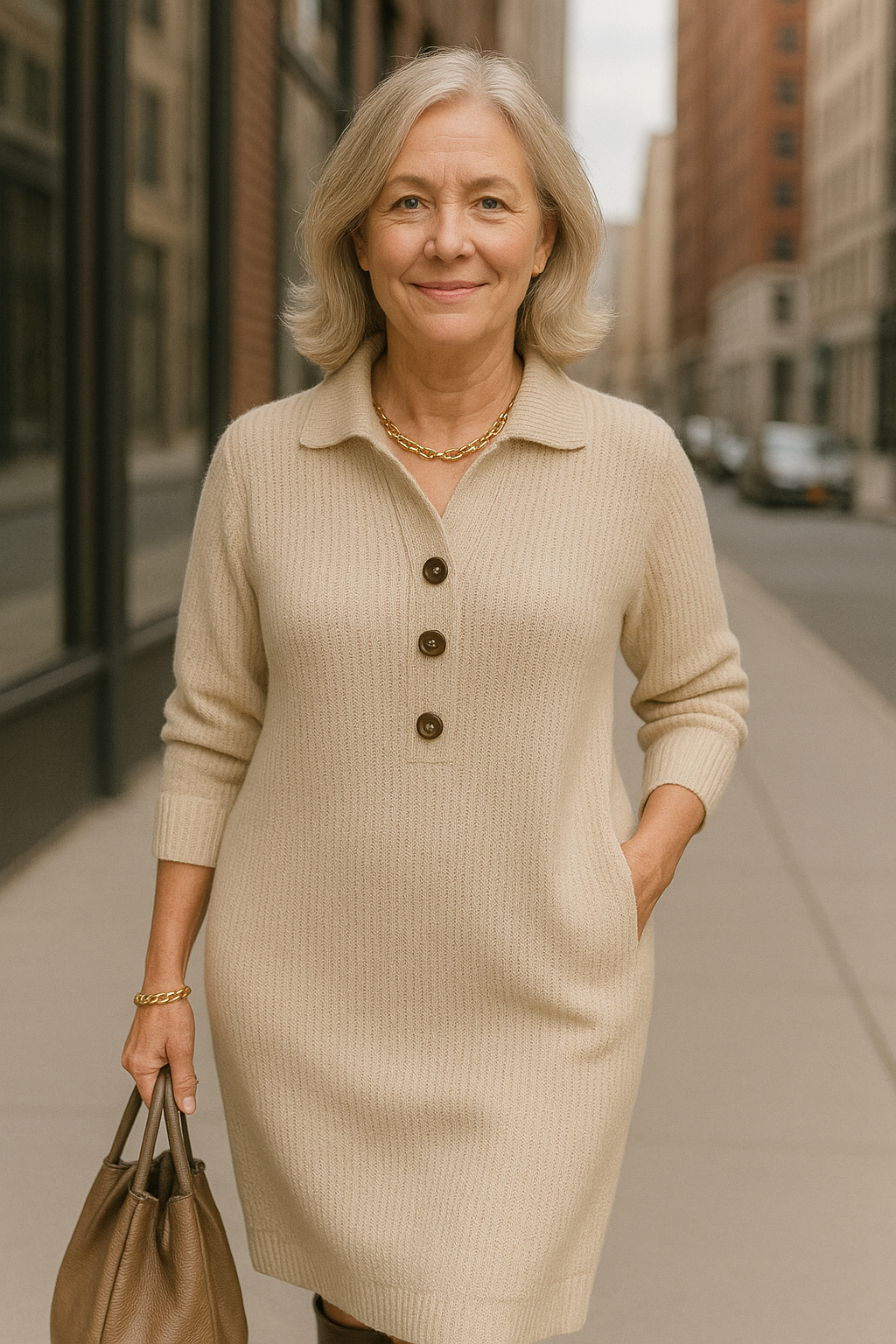 Vellaro vestido de punto con cuello y botones