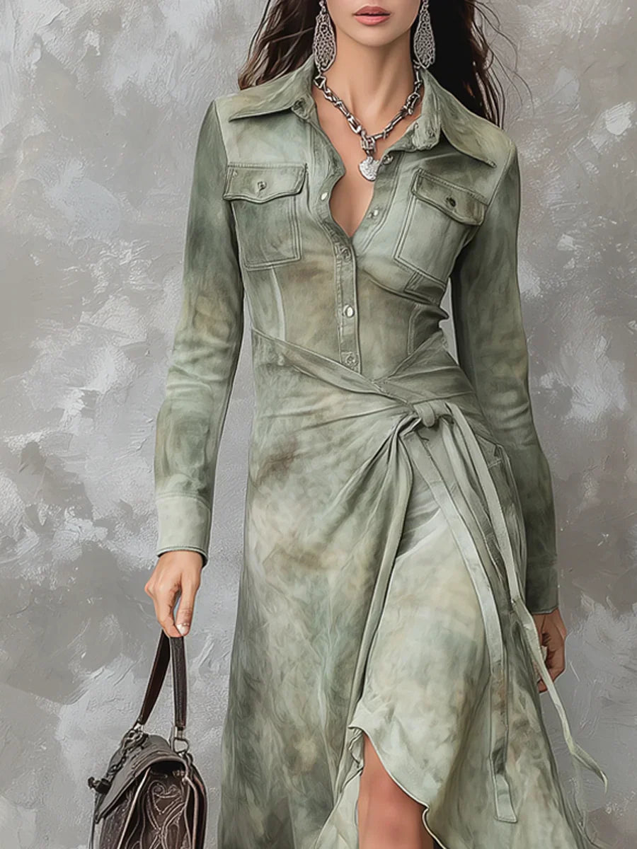 Vellaro vestido camisero drapeado estilo boho-western